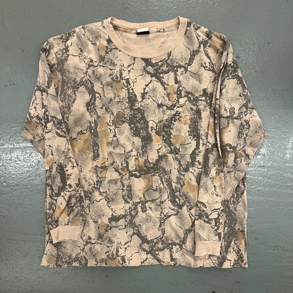 Liberty Mens Camo Pocket T-Shirt XL Tan Preowned Tree Bark Long Sleeve